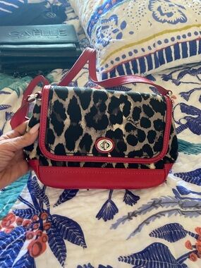 Coach Leopard Print Crossbody with Red Trim and Strap